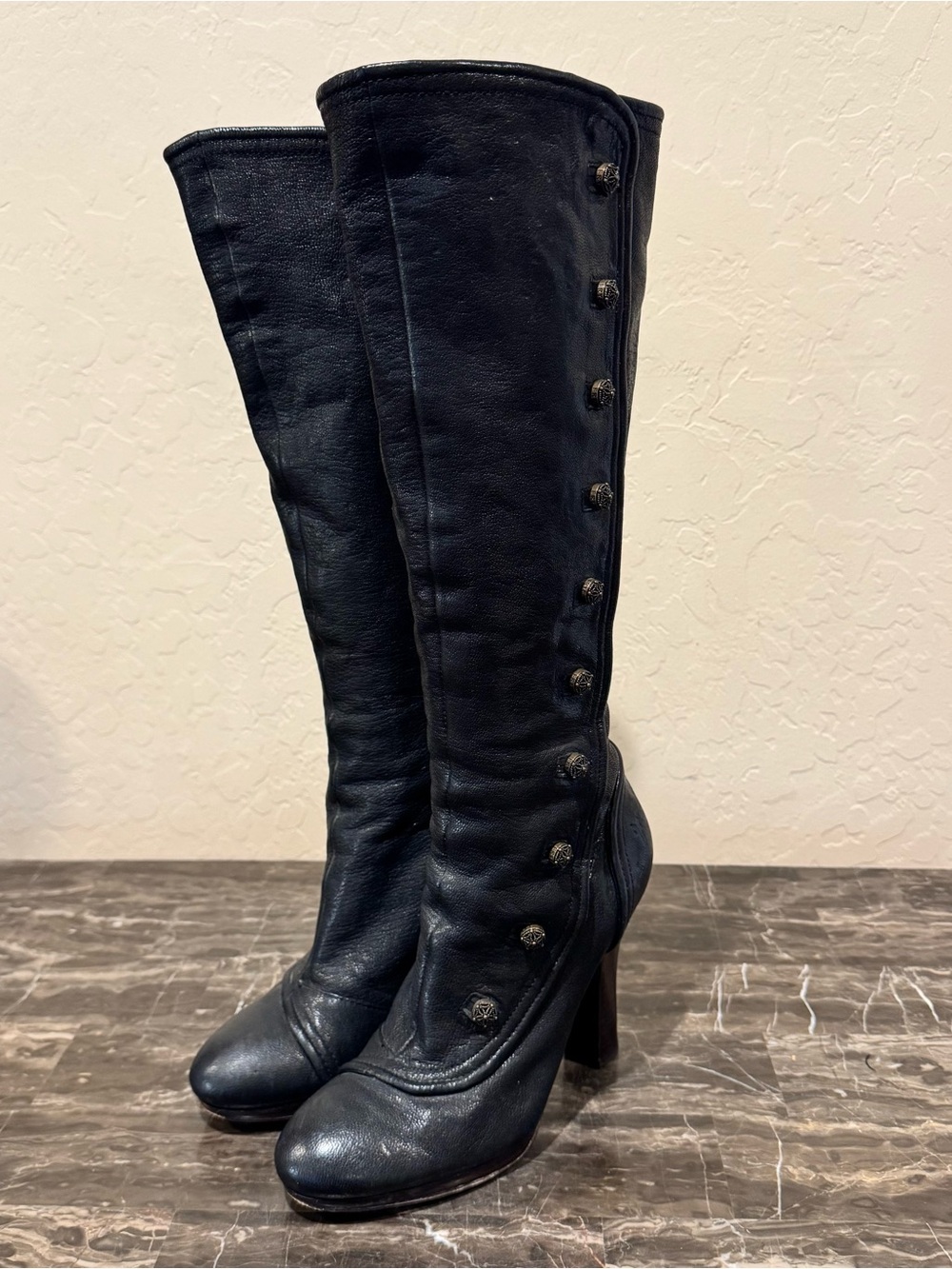 Frye Leather Matilda Button Victorian
Style Heeled Knee High Boots - Picture 4 of 13